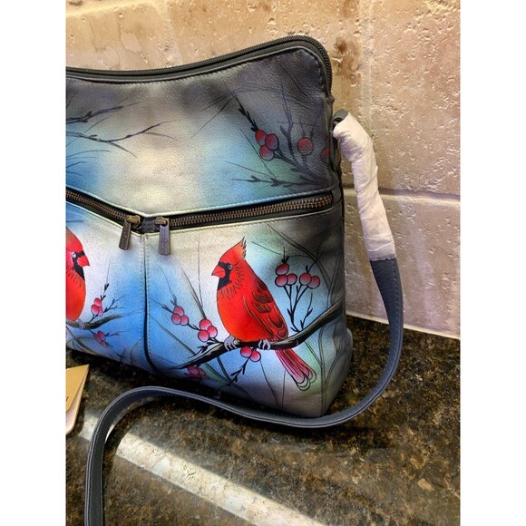 RARE Anuschka Leather Hand Painted "Northern Cardinal" Crossbody Handbag NWT - Picture 3 of 12